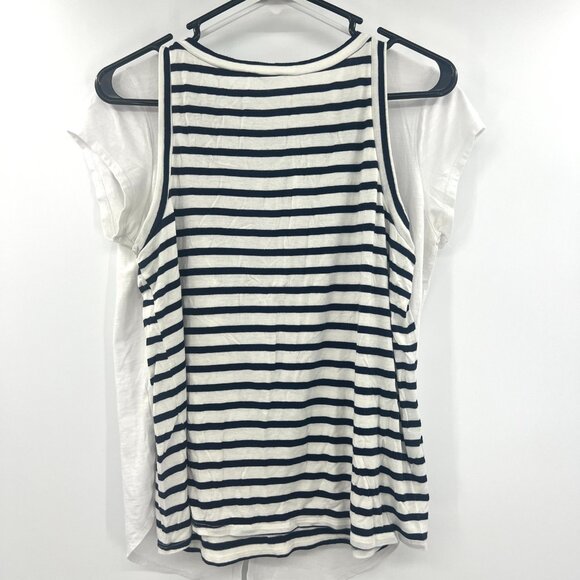 Lot of 2 Women's Size Small Tops Striped Tank and White Tee - Picture 3 of 7